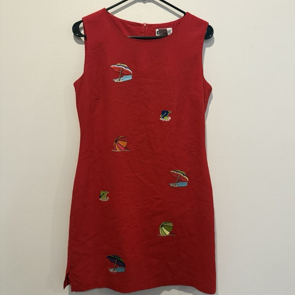 Vintage Petite 6 Dress Linen Blend 90s Preppy Embroidered Beach Resort Novelty